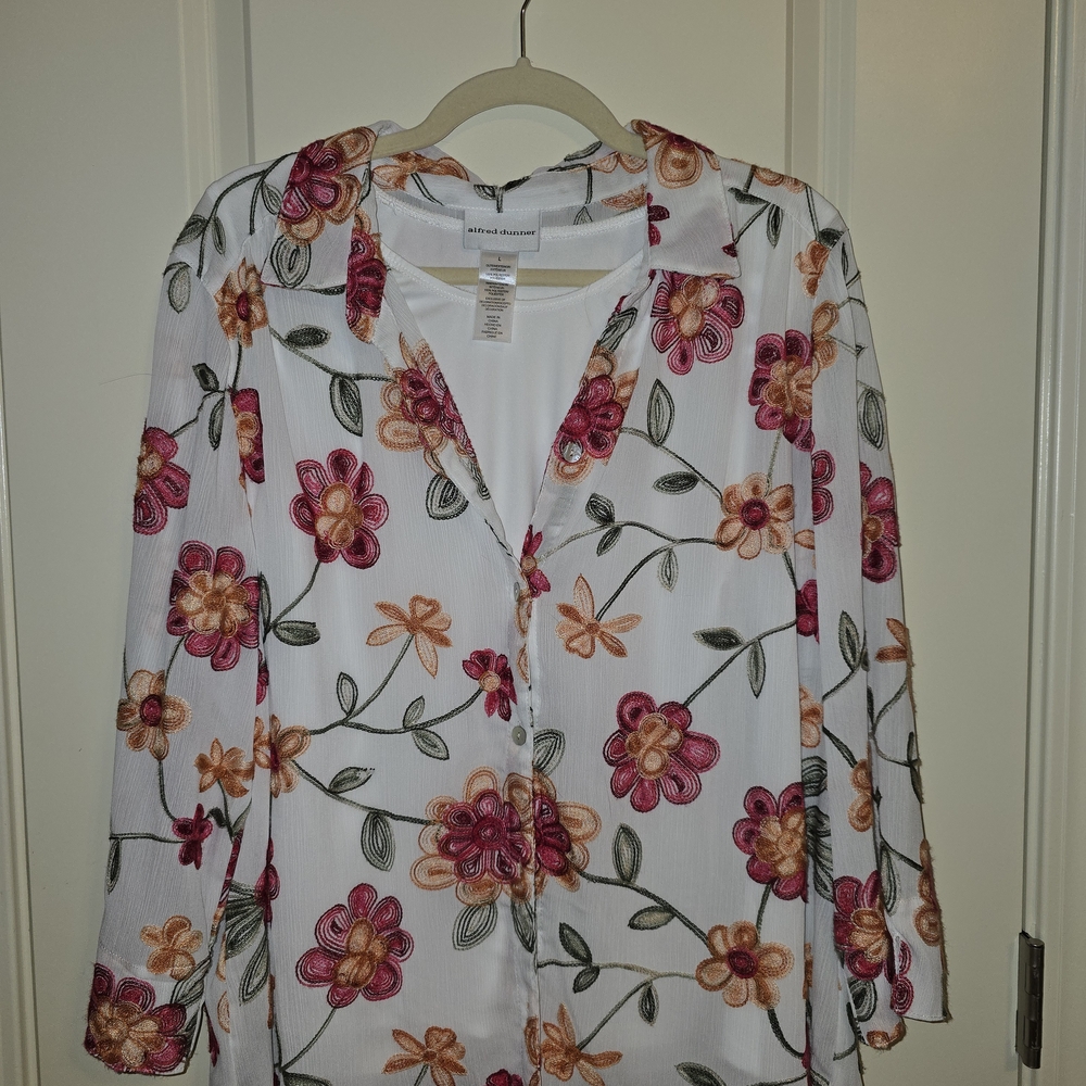 Alfred Dunner Catalina Island Bright Floral Two in One Collared Neckline Top